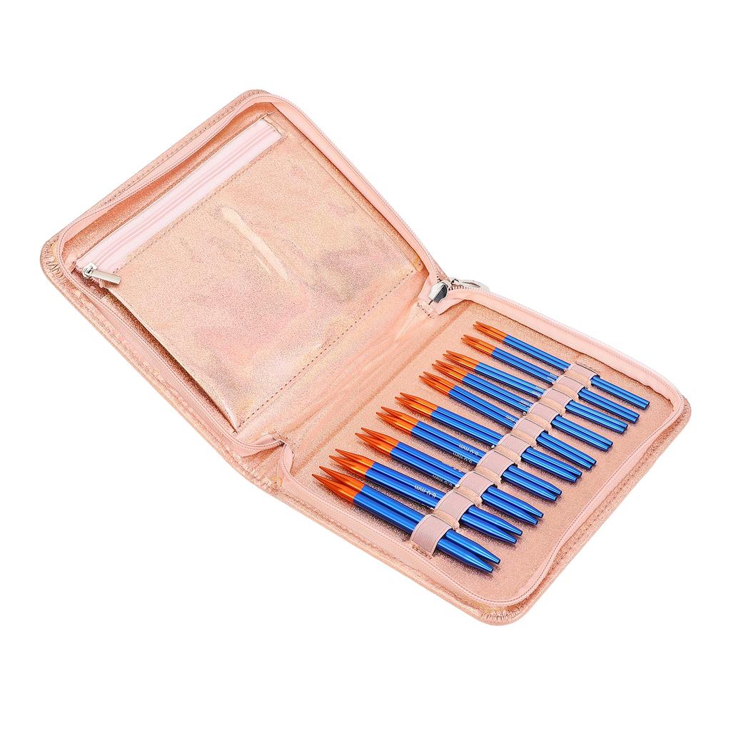 Circular Knitting Needle and Cable Set Blue Gold Color Double Head Interchangeable Needles for Home 