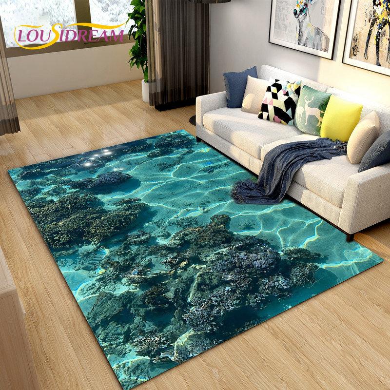 3D Ocean Seawater Beach Water Scenery Area Rug,Carpet Rug for Living Room Bedroom Sofa Doormat Decoration,Kid Non-slip Floor Mat