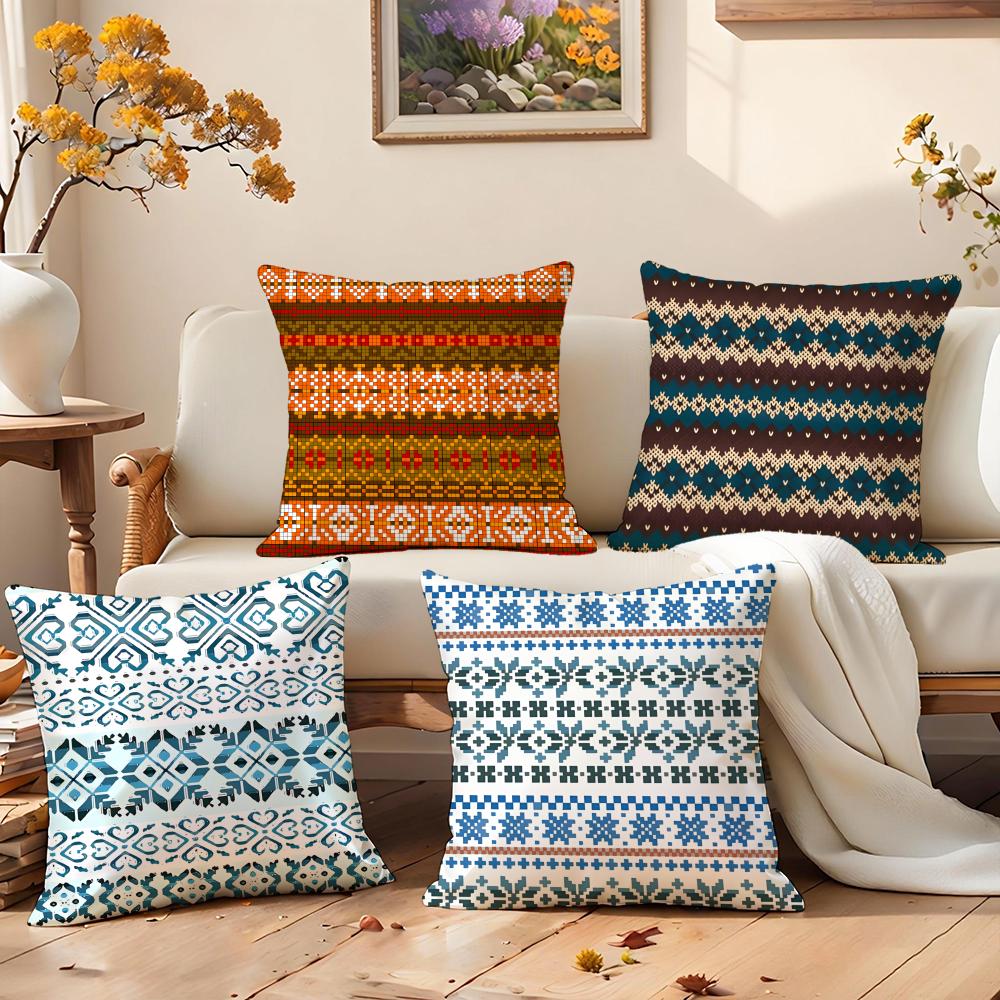 Warm Fair Isle Pattern Knit Cushion Cover Premium Comfort Reversible Pillow Cove Two in One Design for Any Room Car Interior