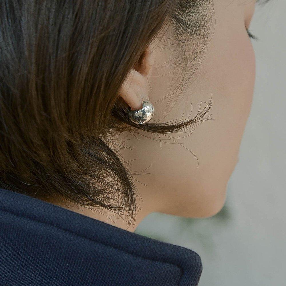 925 silver ball earrings, silver ball ring earrings, plump heart one-touch earrings