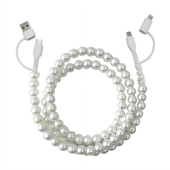 2-in-1 USB Cable Bead Design High-speed Data Transfer Cable with Type-C Connector Tangle-Free Charging Cord for Car And Travel