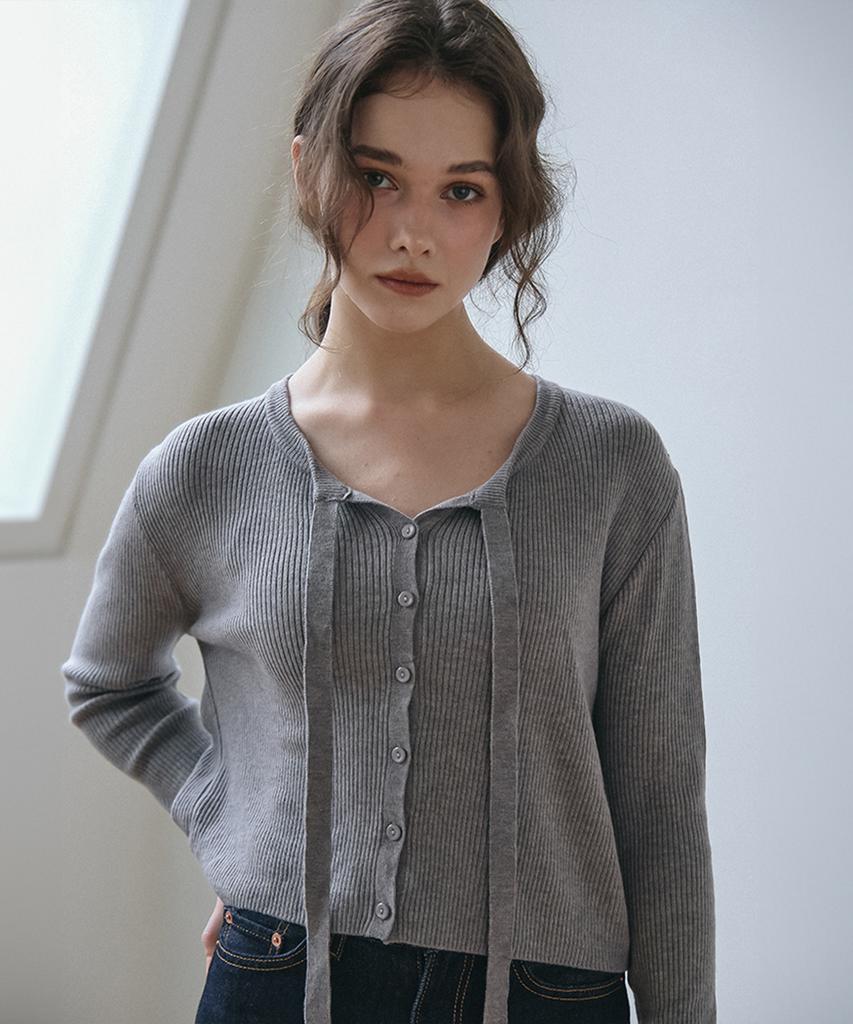Vem.Ver Ribbon Tie Knit Cardigan_Gray