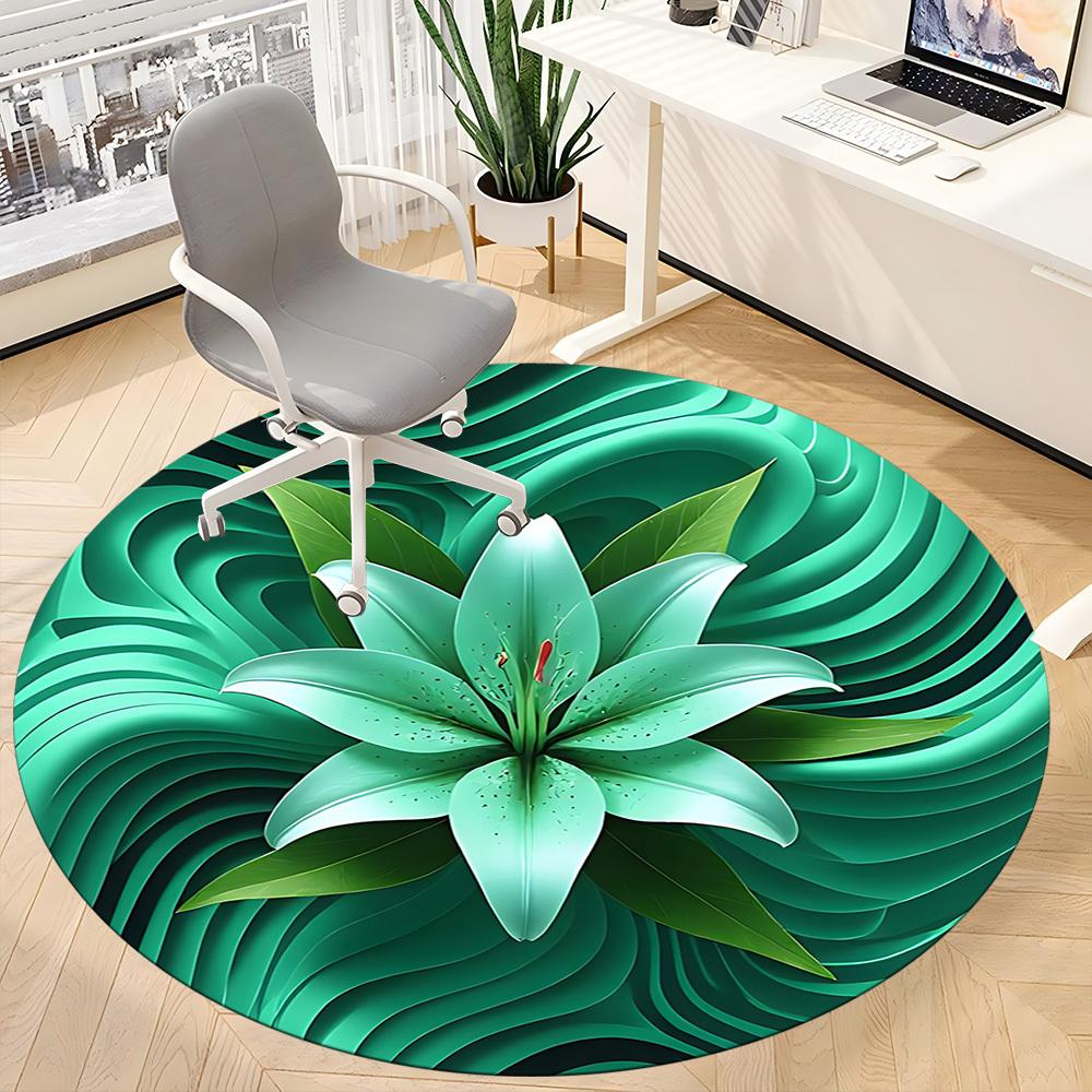1pc Lily Flower Print Chair Carpet for Office, Round Non-Slip Durable Large Size Office Carpet, Suitable for Office, Beautiful Decoration