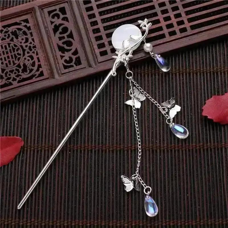 Moon Bird Crystal Tassel Hairpin Creative Ancient Costume Accessories Retro Hairpin Simple Fashionable Women Traditional Jewelry