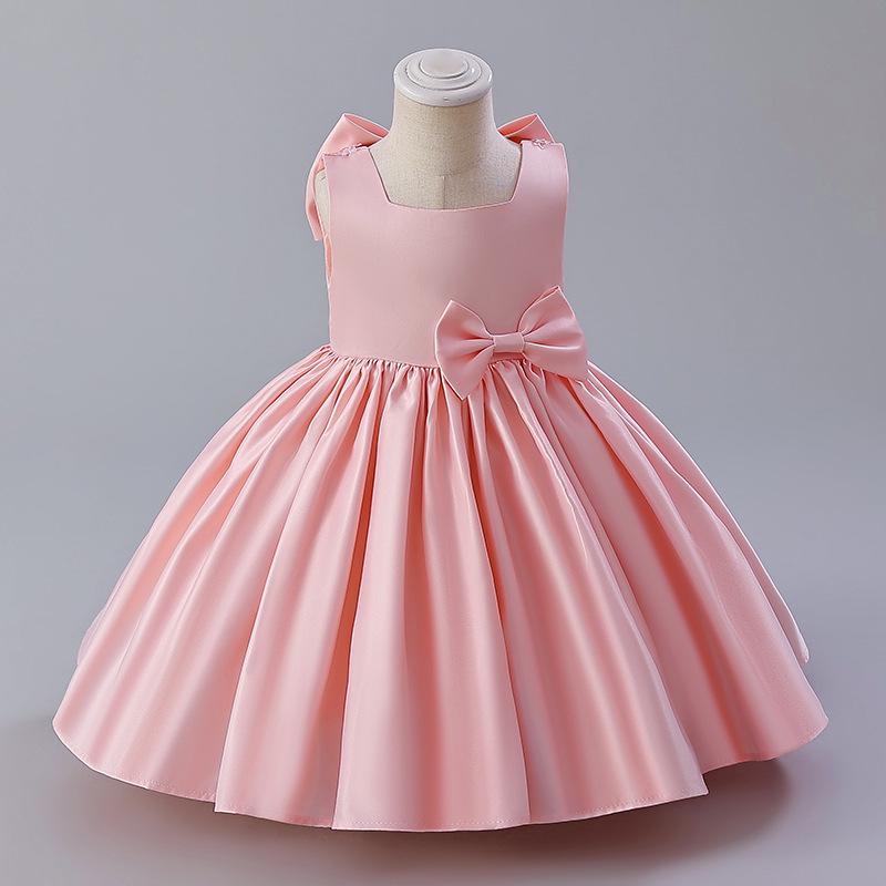 European & American Baby Girl's Satin Birthday & Flower Girl Dress with Big Bow