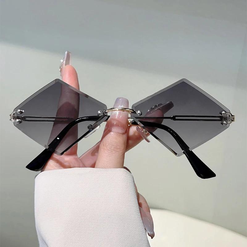 Rimless Lozenge Sunglasses  New In Stylish Gradient Sun Glasses Men Women Trendy Vintage Brand Design Casual Shades