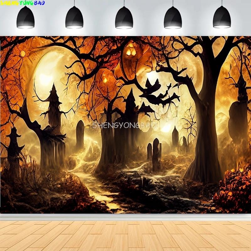 Ghosts Jack-o'-Lantern Halloween Day Photography Backdrops Castle Demon Horror Pumpkins Moon Hallows-Eve Background KB-10