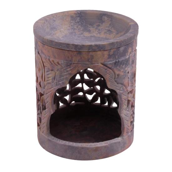 Crocon Hand Carved Tealight Candle Holder | Soapstone | Oil Diffuser | Incense Burner | Aromatherapy Spa | Home Office & Kitchen Decor |