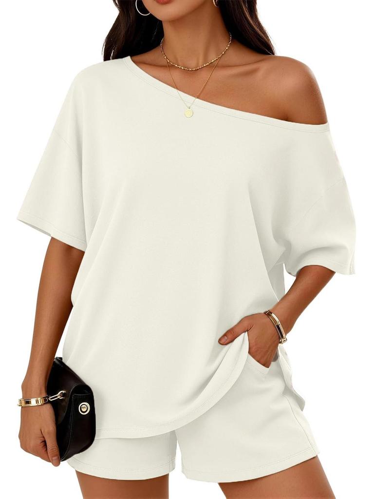 European & American Women's Off-Shoulder Top and Shorts Set: Summer 2026 Casual 2-Piece Fashion Outfit