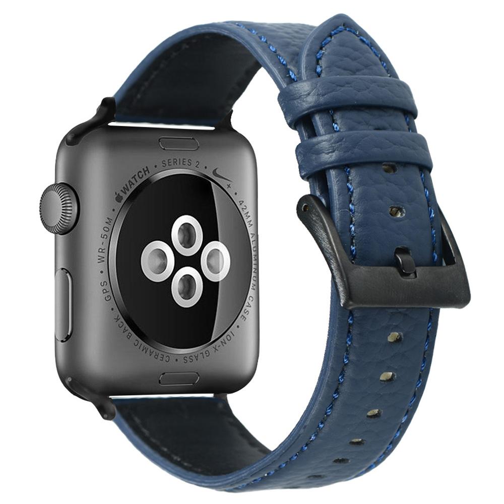 

For Apple Watch 10 46mm/Ultra 2/Ultra 49mm/9 8 7 45mm/SE (2023) SE (2022) SE 6 5 4 44mm/3 2 1 42mm Genuine Cow Leather Watch Band Blue