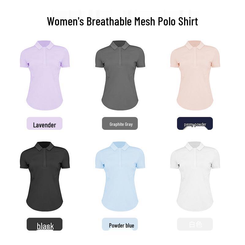 Women's Quick-Dry Polo Shirt - Breathable Moisture-Wicking Knit for Yoga & Fitness