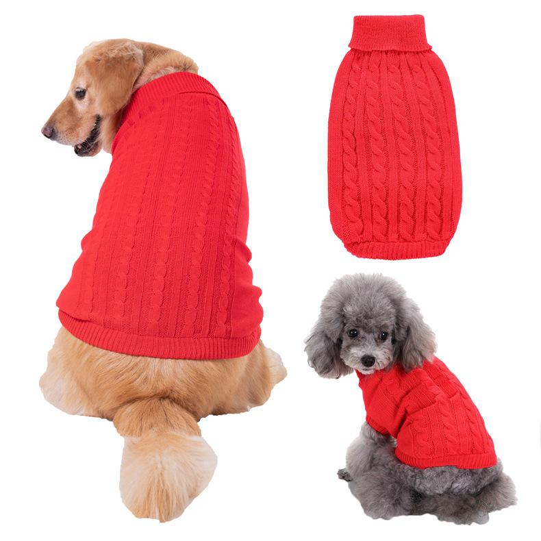 Solid Color High Neck Aran Cable Knit Sweater for Large Dogs