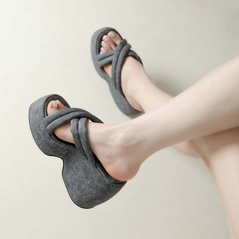 Krazing Pot Mules Polyurethane Summer Size 43 Women Platform Super High Heels Women Peep Toe Slip On Waterproof Sandals