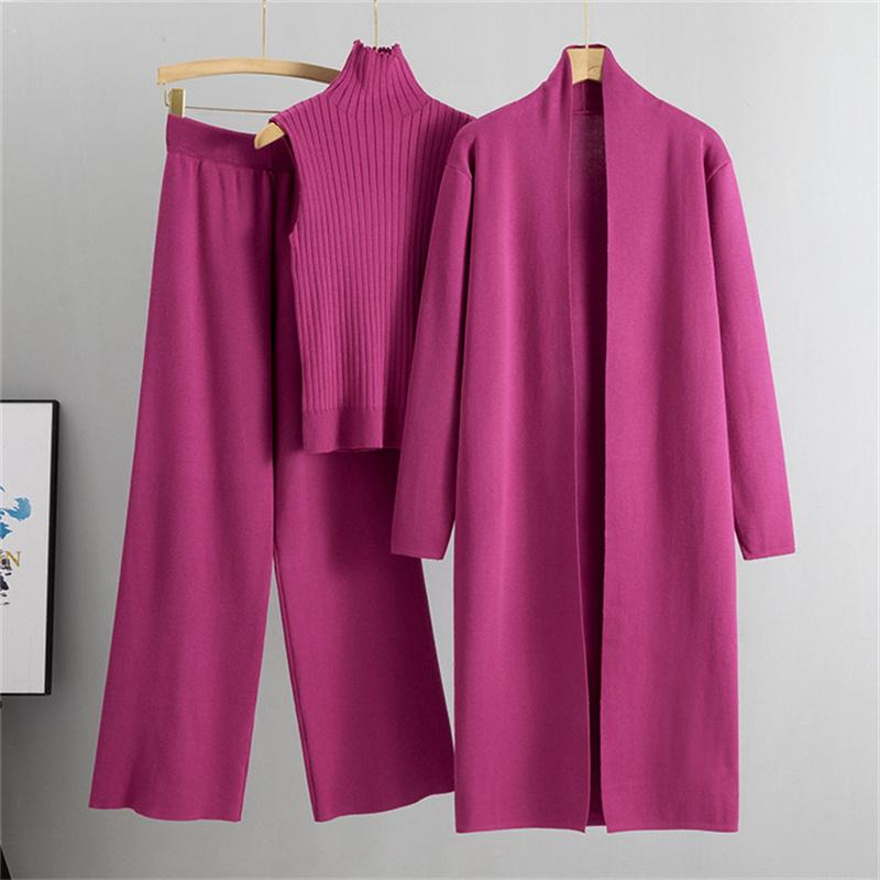 Autumn And Winter Lazy Temperament Knitted Suit Sleeveless Vest Sweater Cardigan Pants Three Piece Set