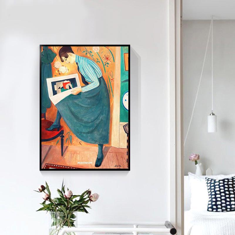 

Чтение Книга Девушка Холст Живопись Спальня Декор Современная настенная живопись Гостиная Без рамки Картина Домашний декор