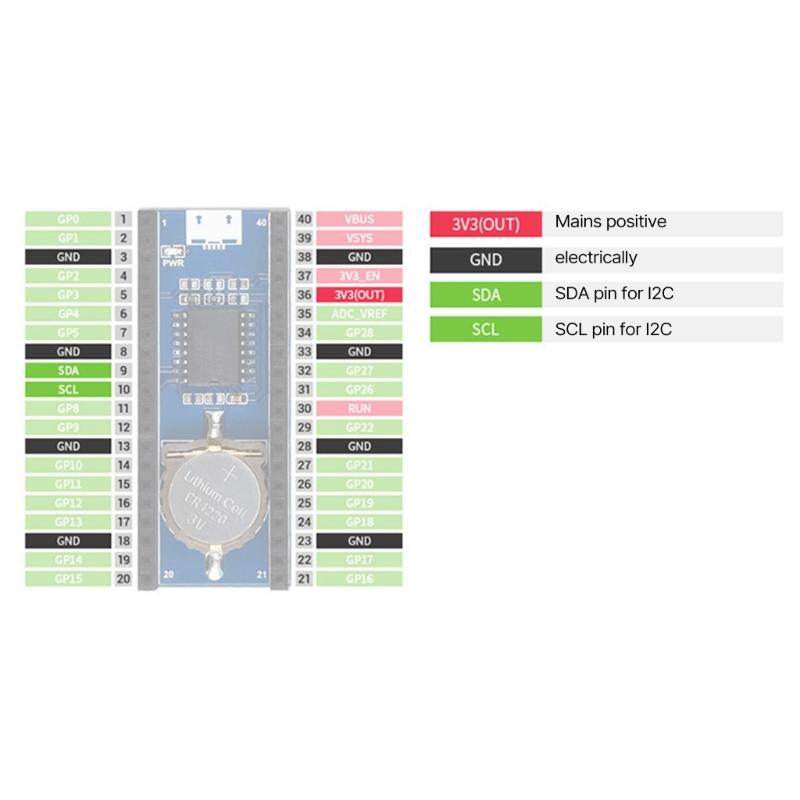 Clock Extension Board Module RTCs Expansion Board for I2C RTCs Chip High Precision for RaspberryPiPico