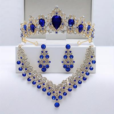 Baroque Bridal Jewelry Set 3 Pieces Tiara Earrings Necklace Bridal Jewelry Set Wedding Rhinestone Imitation Crystal Tiara Crown Headband Princess Baro