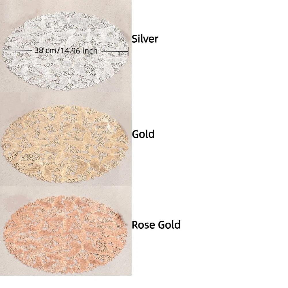 2 Pieces Non-Slip Round Table Mat Hollow Out Coaster Table Decor PVC Place Mat  Coffee Dining