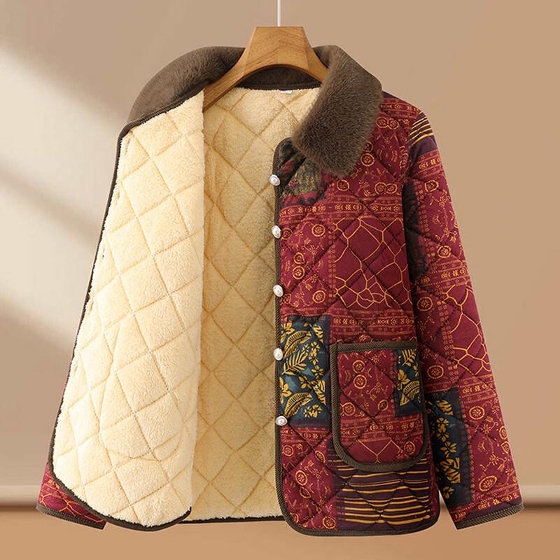 Elderly Women's Plush Lined Winter Home Wear Set