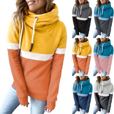 Women's Fashion Casual Long Sleeve Solid Color High Neck Hooded Sweatshirt