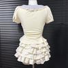 Girls Summer Korean Short Sleeve Dress Set with Peter Pan Collar and Tiered Skirt