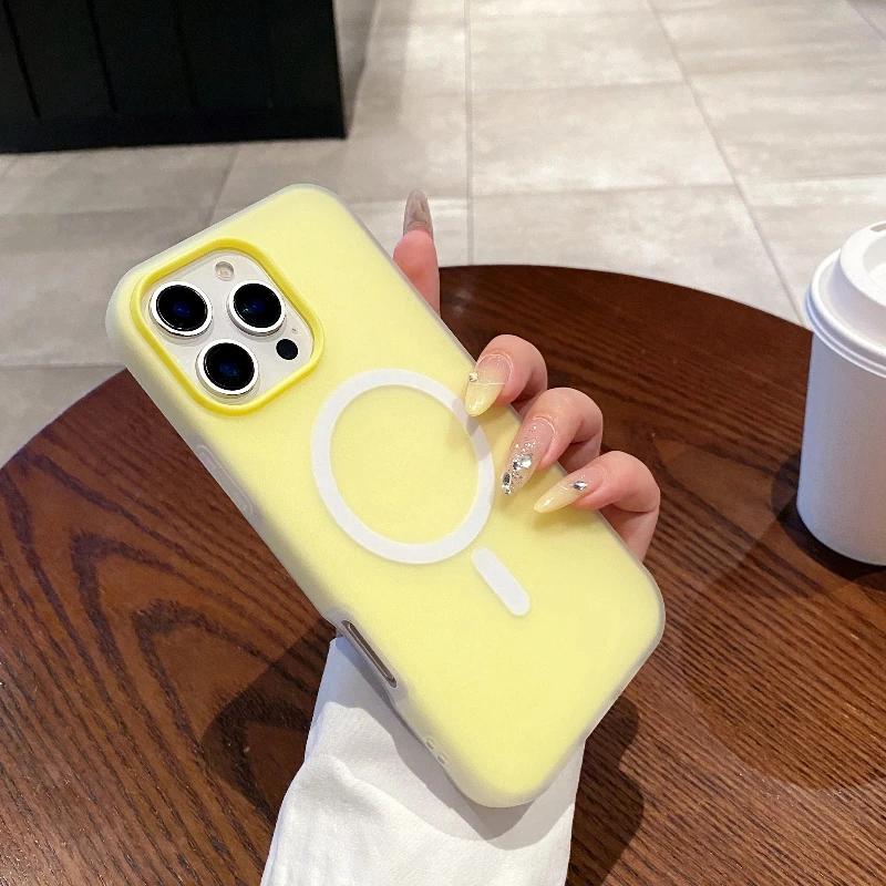 Luxury Candy Color 2 IN 1 Magsafe Case For iPhone 12 13 14 15 16 Pro Max Plus 17 Air Magnetic Wireless Charge Matte Soft Cover
