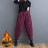 2024 Women's Plus Size Corduroy Harem Pants - Purple, Thickened Velvet, Elastic Waist, for Spring, Autumn, Winter.
