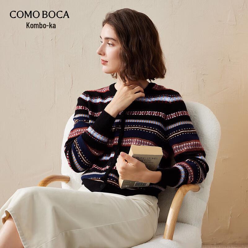 

Komon Boca Women s Striped Jacquard Cashmere Cardigan 2XL