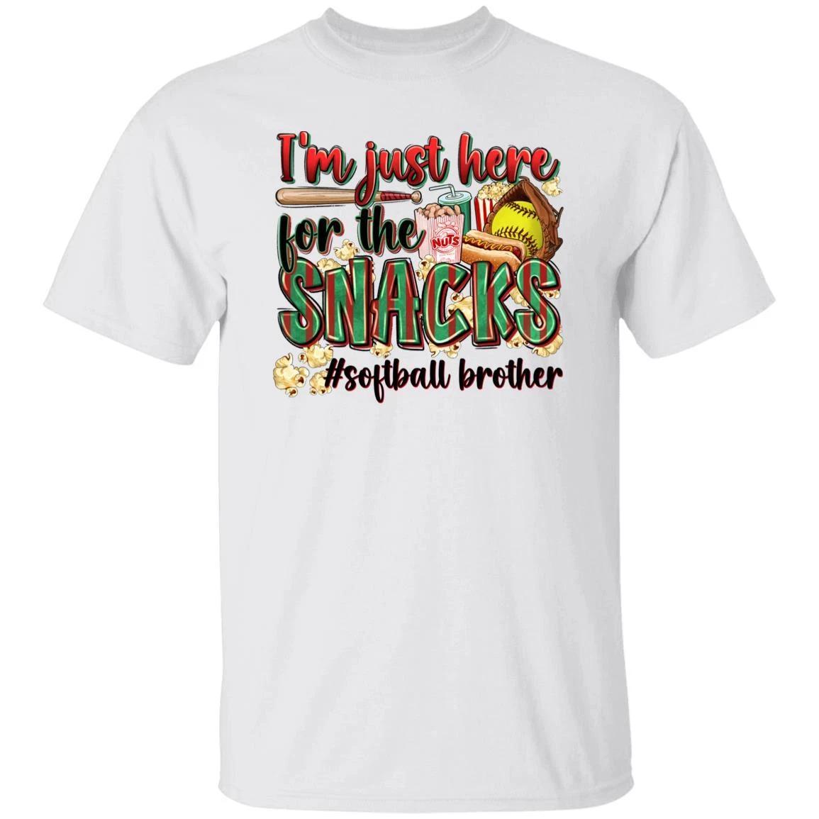 Softball brother T-Shirt Softball cheer I m just here for the snacks Unisex Tee S