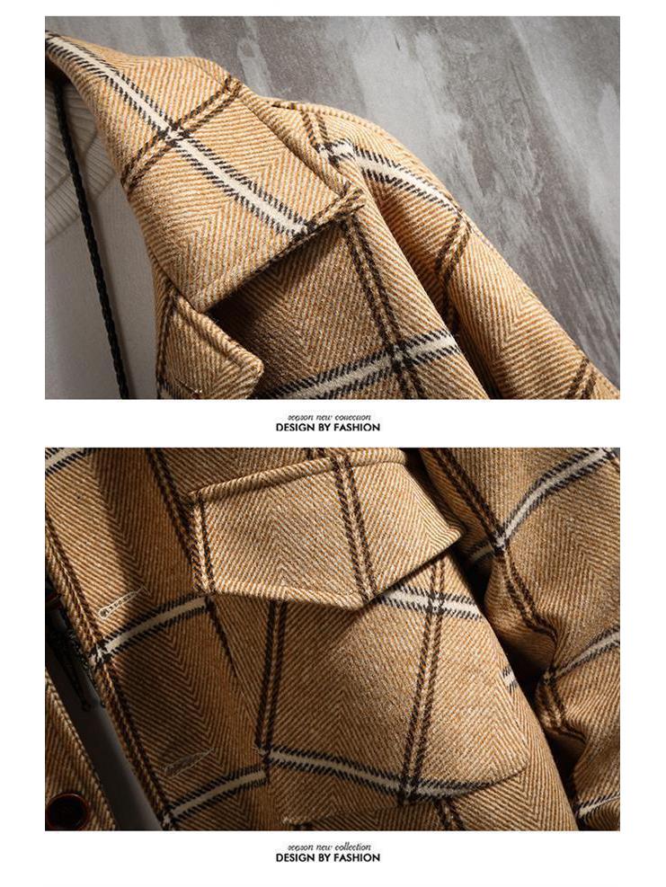 Men's Korean Plaid Woolen Coat - Autumn/Winter Casual British Lapel Windbreaker