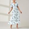 Women's Summer Floral Bohemian Dress Wrap V Neck Short Sleeves Ruffle A-Line Flowy Maxi Dress Summer Dresses For Women