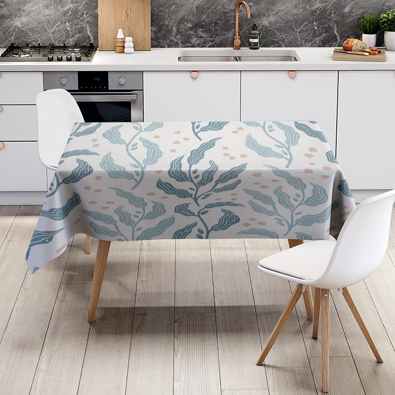 Modern Nordic Tablecloth Blue Waves Design For Dining Room Decoration Home Textiles White Light Blue 160X240Cm