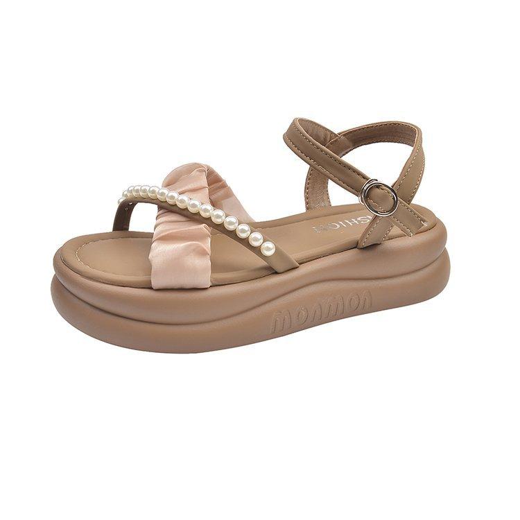 

Sandals women s summer 2025 new small fragrant wind platform fashion Roman beach casual shoes pearl one-word belt with skirt 40 хакі