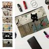 Leak-proof Storage Pouch Cat Printed Bag, with Smooth Zipper, Thickened Polyester Black Zipper Bag Makeup Multipurpose Pencil Case Travel Toiletry