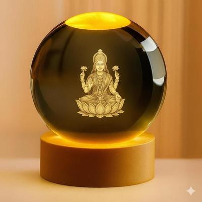 3D Lakshmi Devi Idol Kristallkugel Nachtlampe Kreativ Graviert 2,4 Zoll Glaskugel Göttin Laxmi MATA Murti Kristallkugel Nachtlicht