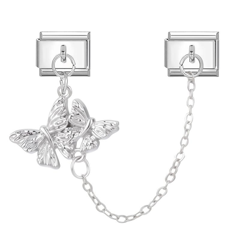 Zircon Bow Knot Moon Butterfly Star Cat Paw Tassel Chain Italian Charm Links Fit 9mm Stainless Steel Bracelet Women DIY Making