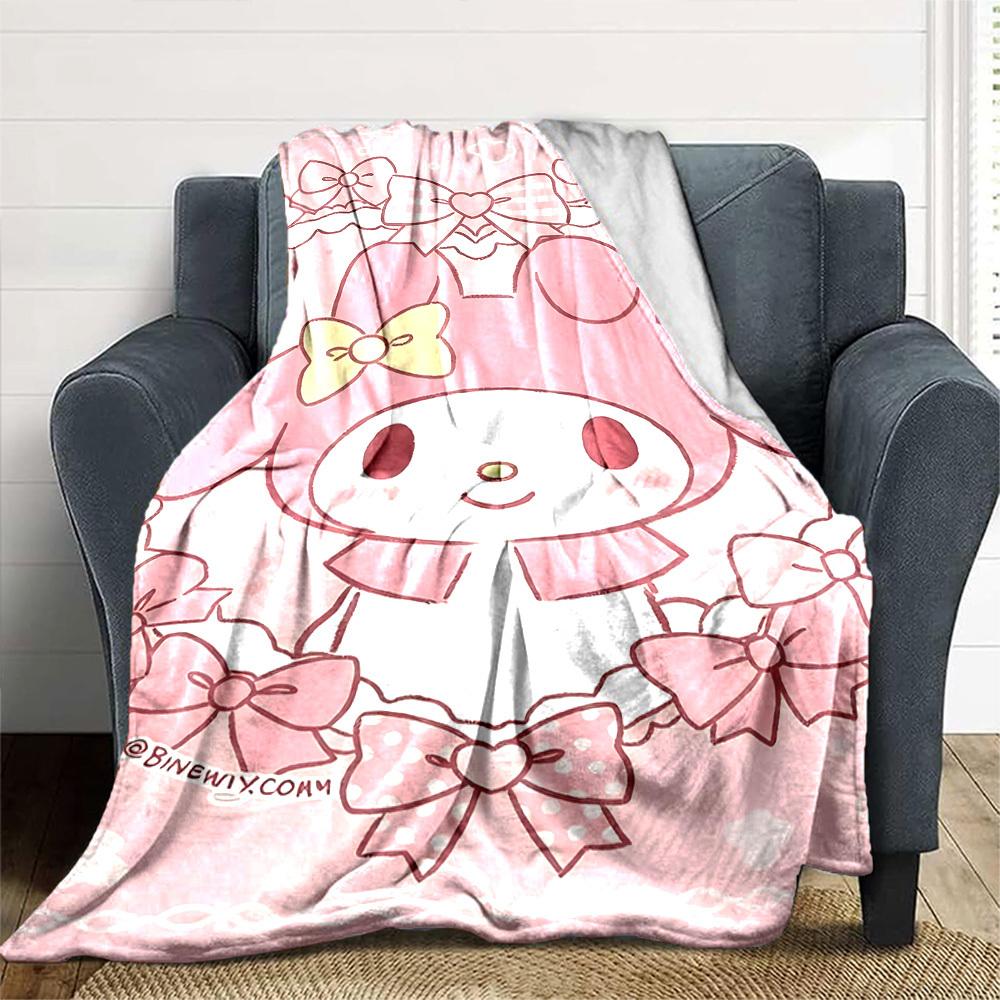 1pc My Melody bow blanket Lightweight Flannel Throw for Sofa Bed Travel Camping Livingroom Office Couch Chair