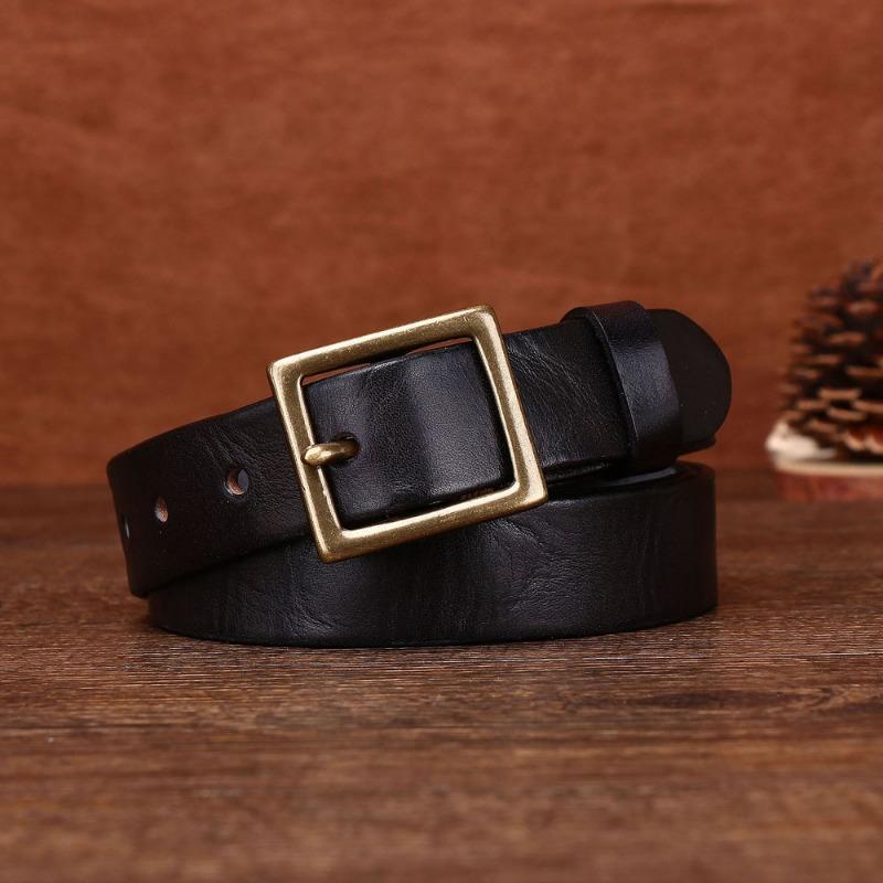 Belt Women's First Layer Cowhide Pin Buckle Retro Square Copper Buckle Versatile Casual Decorative Belt