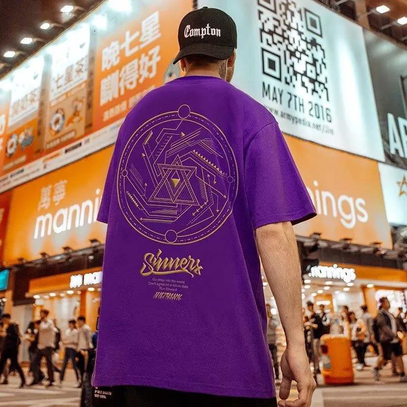 

Летние мужские футболки для бега, повседневные футболки в стиле Харадзюку, мужская уличная одежда с короткими рукавами, свободные футболки с принтом, одежда S фиолетовый