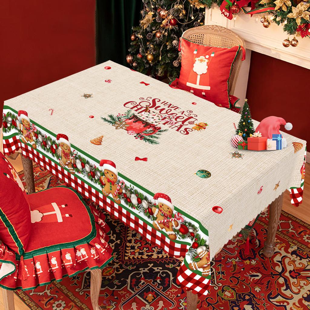 1 Piece Of Christmas Round And Rectangular Tablecloth, Various Sizes, Exquisite And Cute Gingerbread Man Pattern Tablecloth, Christmas Courtyard Table