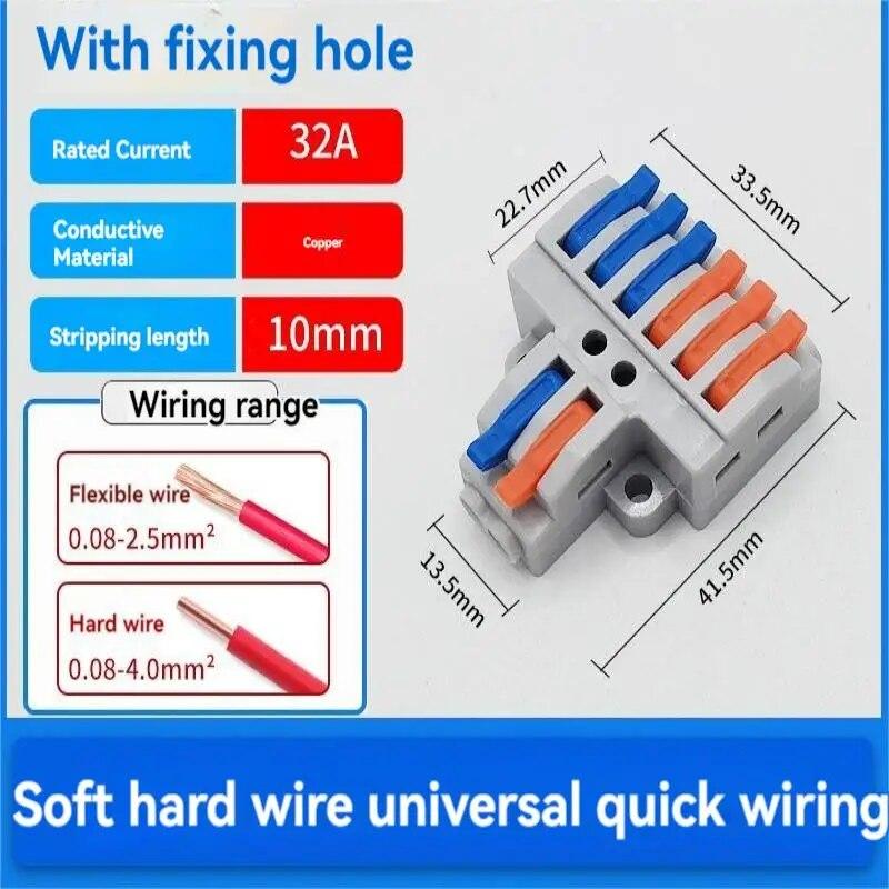 3PCS 2 in 6 out Quick Connection Terminal Quick Wire-To-Wire Connector Nylon Insulated Terminal Wire Connector Clamp Connection