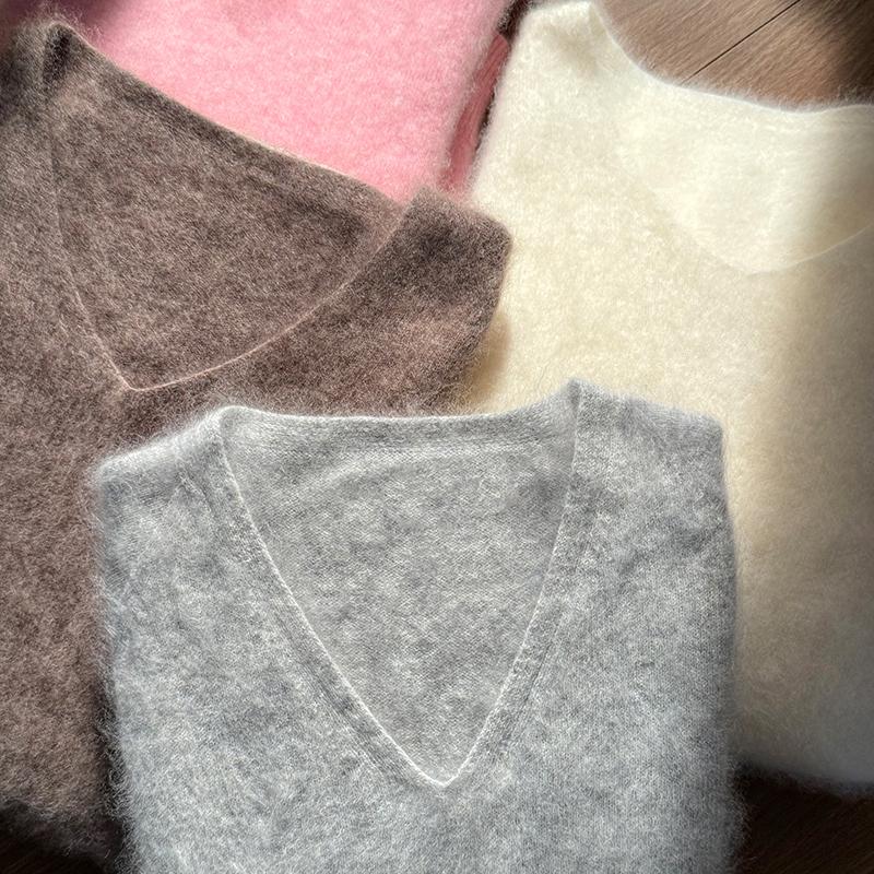 Women Sweater 100% Wool TIDENOVEL V-neck Knit Pullover Thick Winter Jumpers Female Knit Tops Long Wool