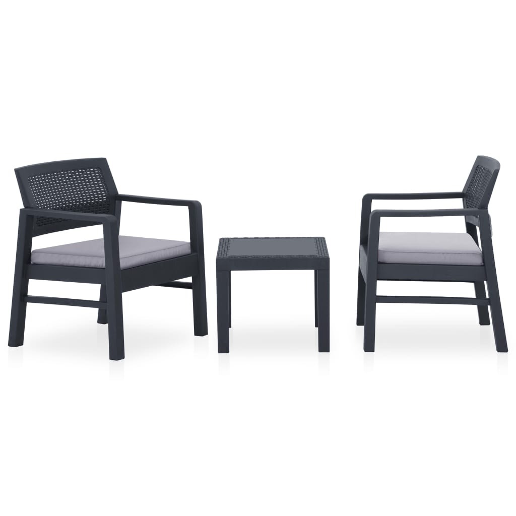 3 Piece Garden Lounge Set with Cushions Plastic Gray