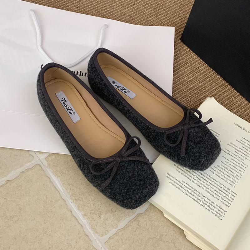 Fashion Female Shallow Footwear Butterfly-Knot Ladies Flats With Shoes Square Toe Fashion Flock Women Flats Slip On Shoes new
