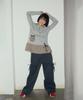 SOME PLACE Side Shirred Check Contrast Frill Button Layered Long Sleeve T-Shirt [Melange]