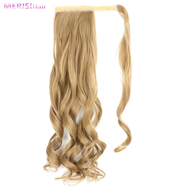 MERISIHAIR Pakk rundt på syntetisk hårstykke Langbølget klips i hestehale Ren farge hårforlengelser Ekte naturlig 22 tommer hestehale