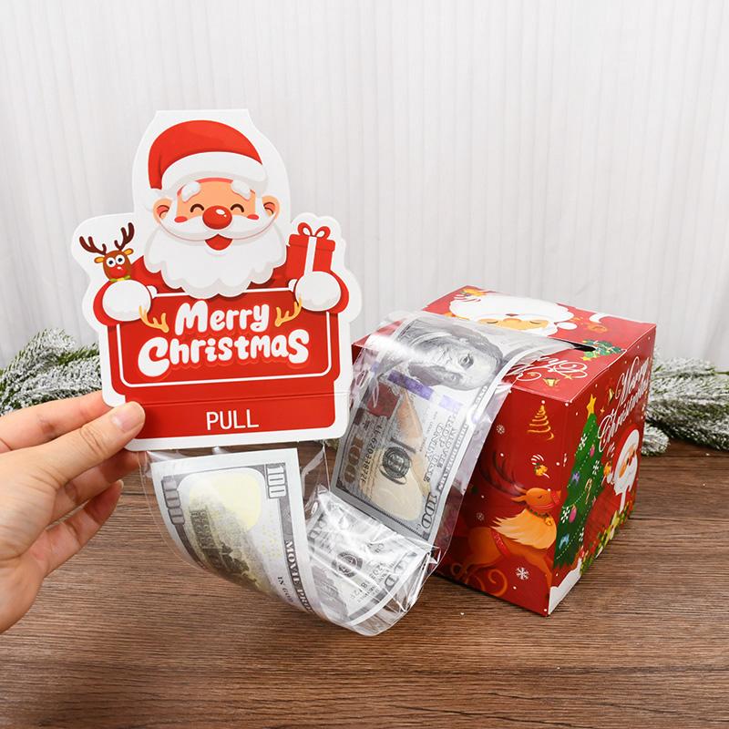 Christmas Money Gift Box DIY Surprise Cash Pull Out Storage Box with 52 Transparent Bag Kids Christmas Gift New Year Party Decor