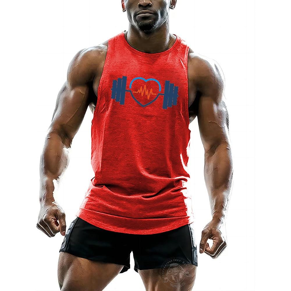 Y2k Gym Sport Style Shirt Vest Tops Summer Men Comfortable Breathable Sport Sleeveless Vest Barbell Print Tops Brand New
