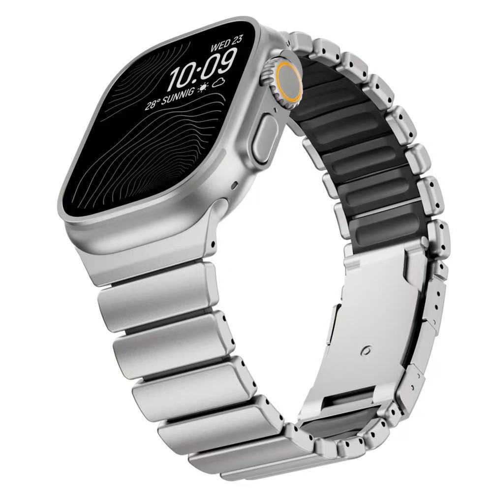 Luxury Titanium Metal Silicone Strap For Apple Watch Ultra 3 49mm 11 10 46mm Men Bracelet Strap For iWatch 9 8 7 6 5 4 44mm 45mm