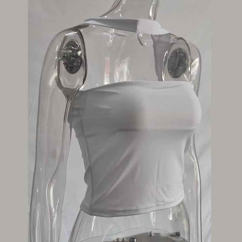 Solid Color Reverse Neck Suspender, Off Shoulder, Off Back, Sexy Slim Fit Women's Vest